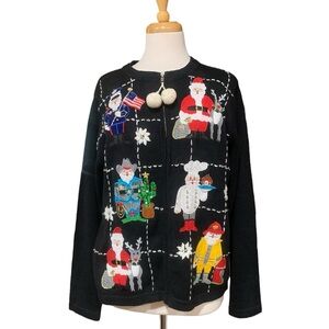 Victoria Jones zip up kitschy Santa sweater